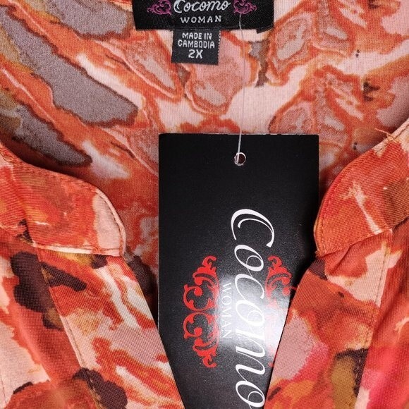 Cocomo Women's Plus Size 2X Orange Multicolor Pintuck Short Flutter Sleeve Top - Picture 5 of 6